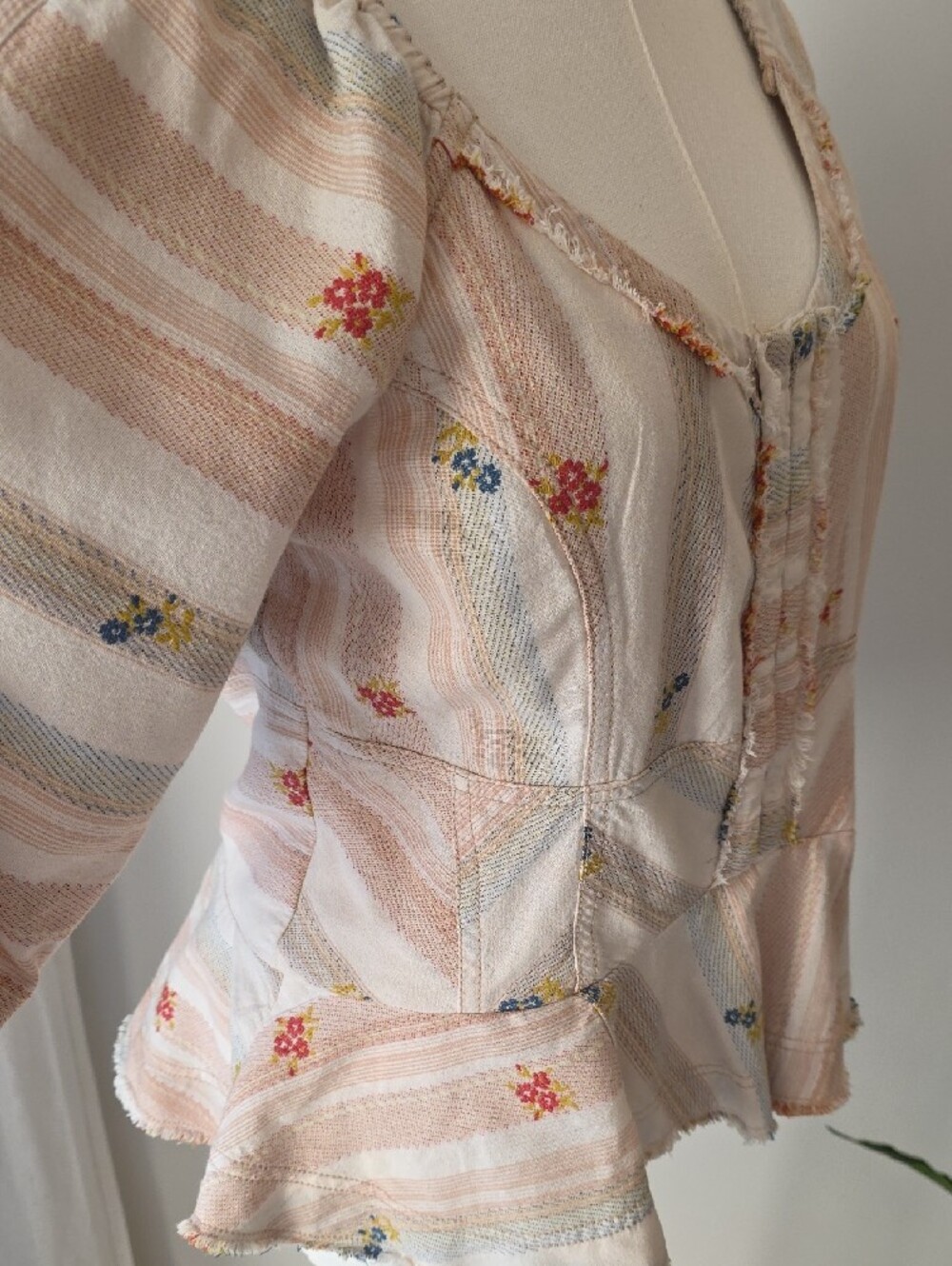 Pilcro Peach-Striped Floral Peplum Blouse - Picture 3 of 13